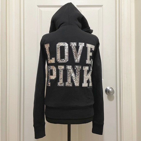 NWT Victorias Secret Love Pink Hoodie Faux Fur Lined Y2K Sequin Bling 2011 XS - Picture 3 of 14